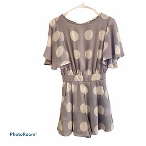 Mystic Romper Gray with Large White Polka Dots 1/2 Zip Open Back Sz S
